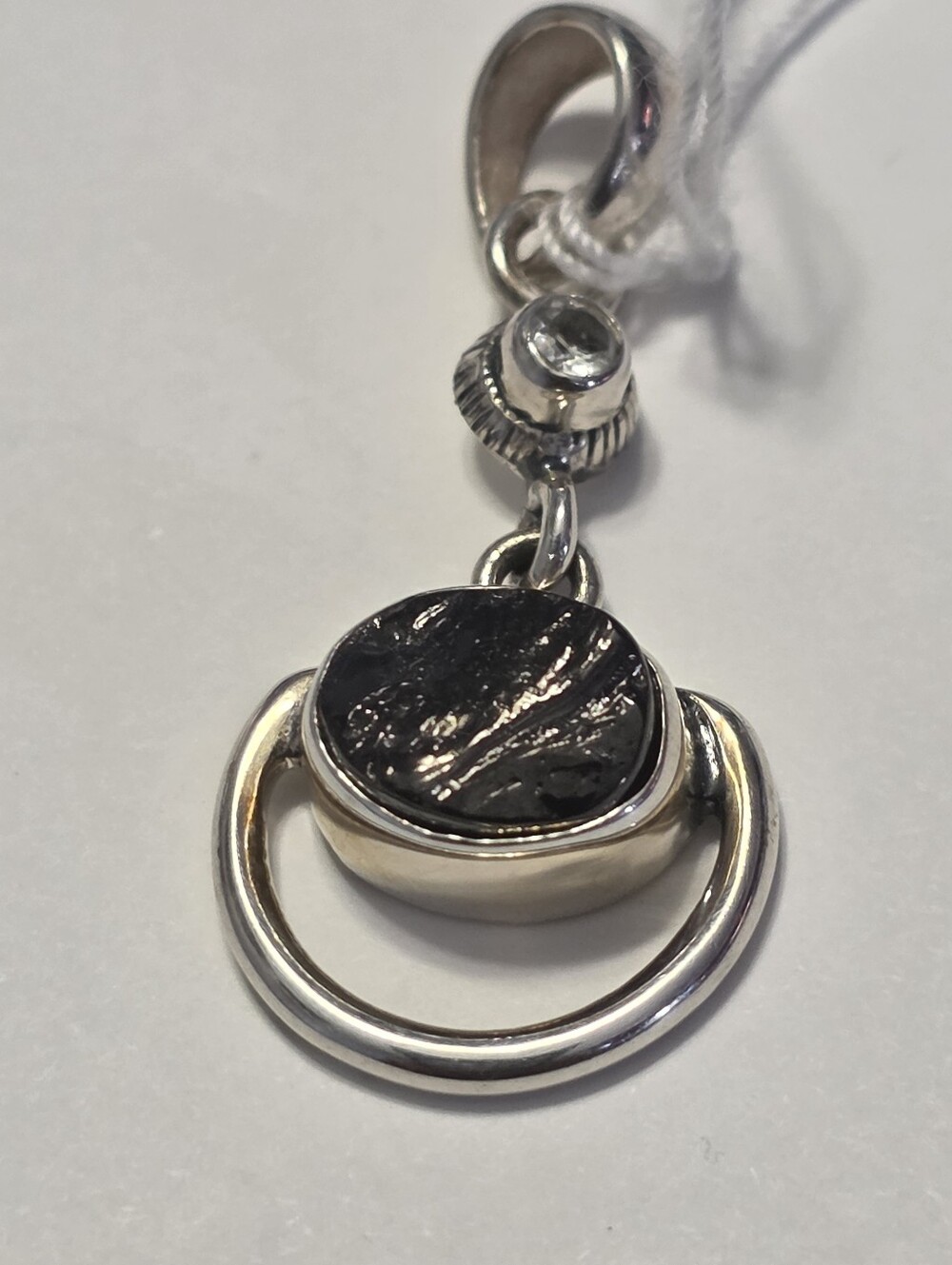 Sterling Silver Black Sugilite & Clear Topaz Drop Pendant.